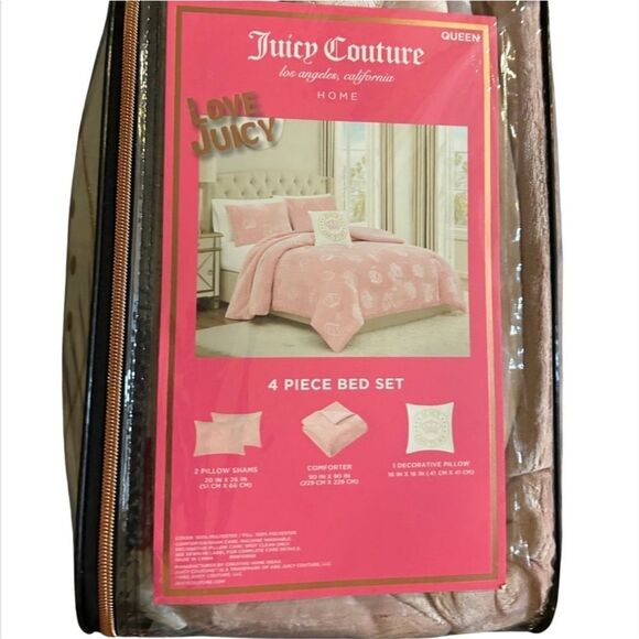 Juicy Couture Logo Crown Plush Velour 4-Piece King Bed Set - Picture 8 of 11